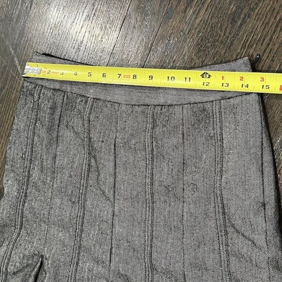 Ann Taylor Loft Skirt Womens 4 Black Herringbone Pleated Trumpet Lined Wool - Picture 5 of 6